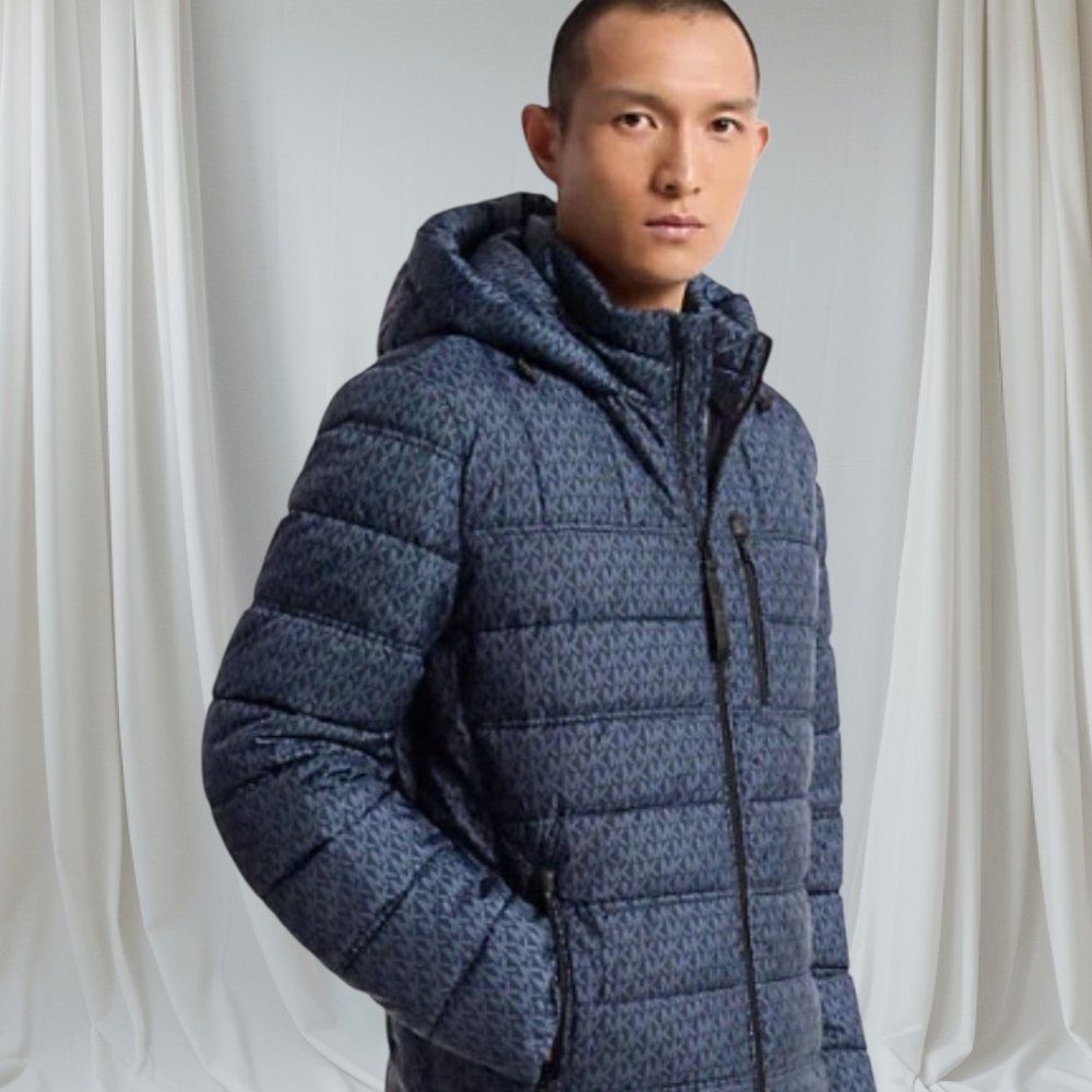 Micheal Kors Signature Patterned Hooded Jacket